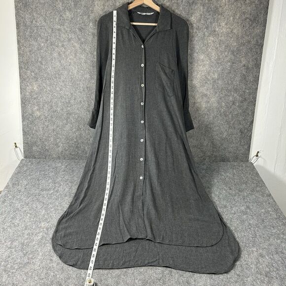 Zara Women's Gray Soft Button Down Collared Shirt Dress Midi 3/4 Sleeve Small - Picture 7 of 16